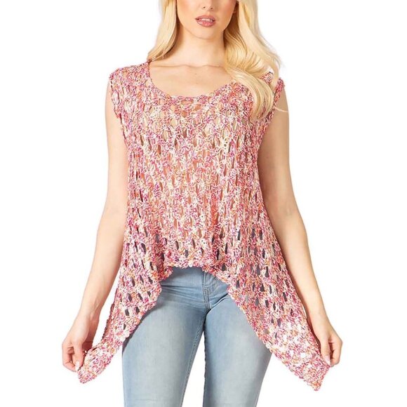 NWT BCBG Max Azria Multicolored Crochet Knit Cover Up Top | Boho Festival Indie - Picture 14 of 15